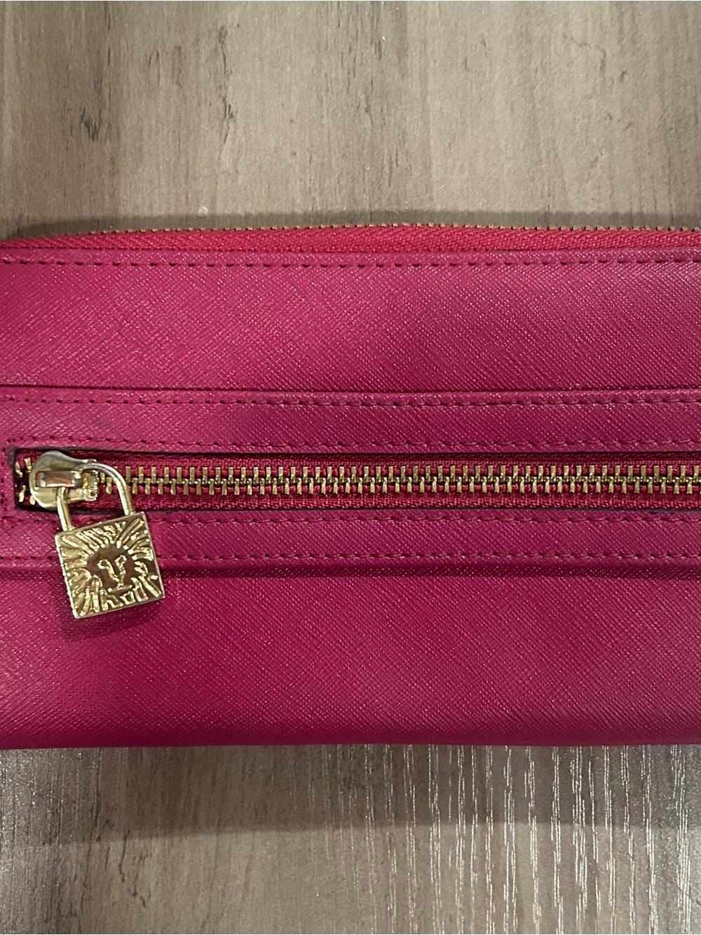 Anne Klein Fuchsia Pink Zip Around Wallet Gold Hardware